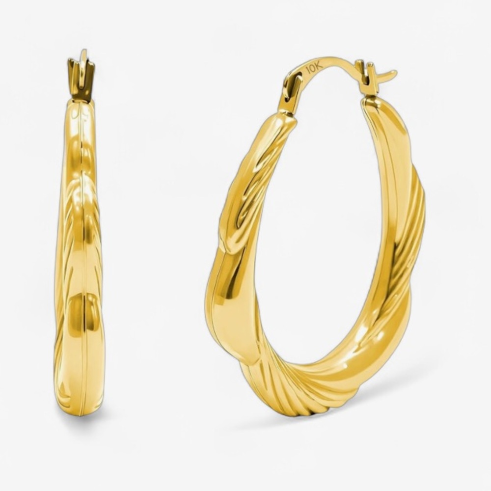 Solid 10K Gold Twist Style Hoop Earrings